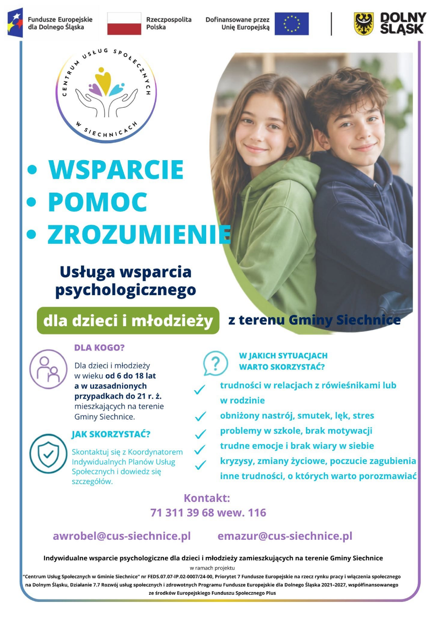 Plakat usługi wsparcia psychologicznego dla dzieci i młodzieży